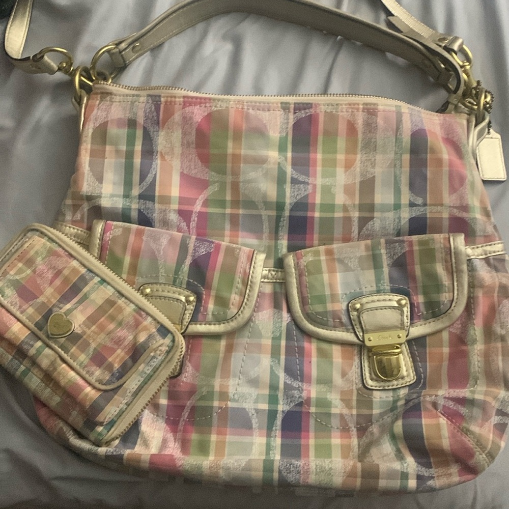 COACH Poppy Madras Tartan Plaid HOBO Shoulder Crossbody Bag